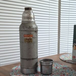 Vintage Stanley Gray Thermos with Silver Cap